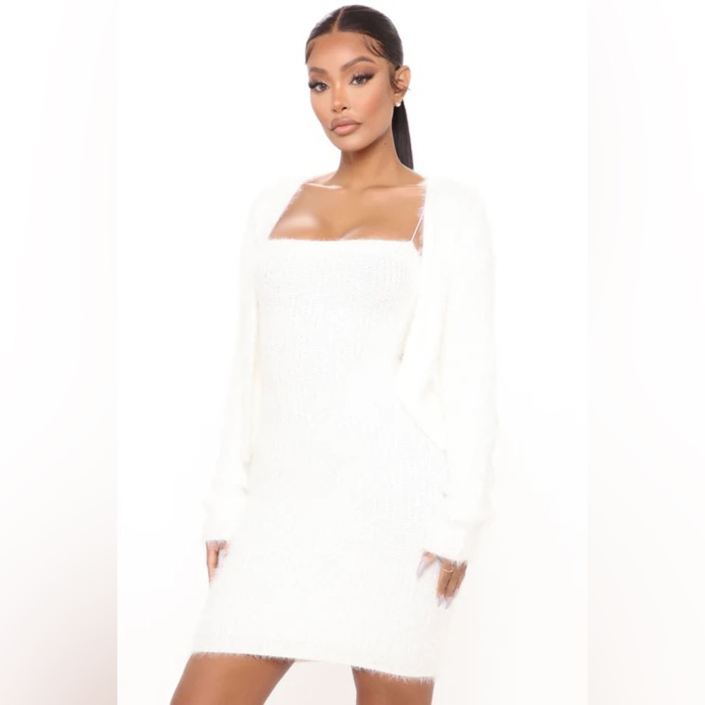 Fuzzy Dress and Cardigan Set